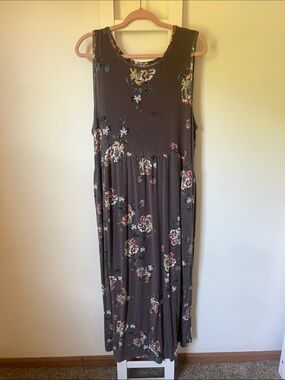 Maurices Taupe Floral Sleeveless Maxi Dress